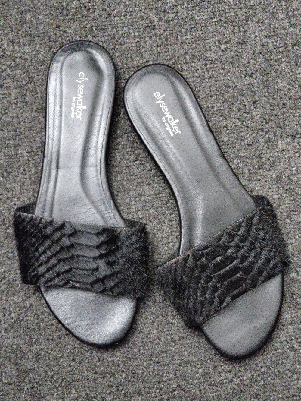 Black Slide Mules with Textured Strap